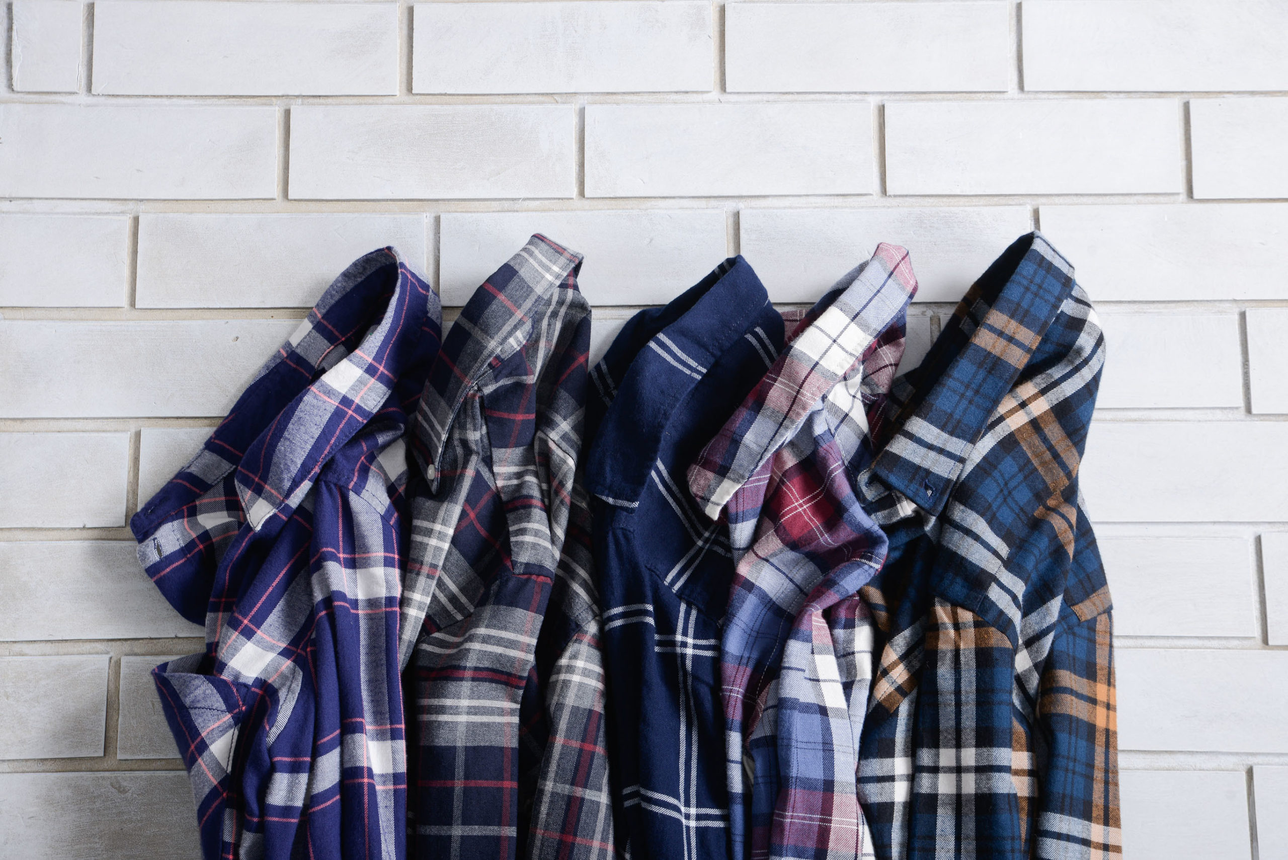 Set of Men's different sleeved plaid cotton